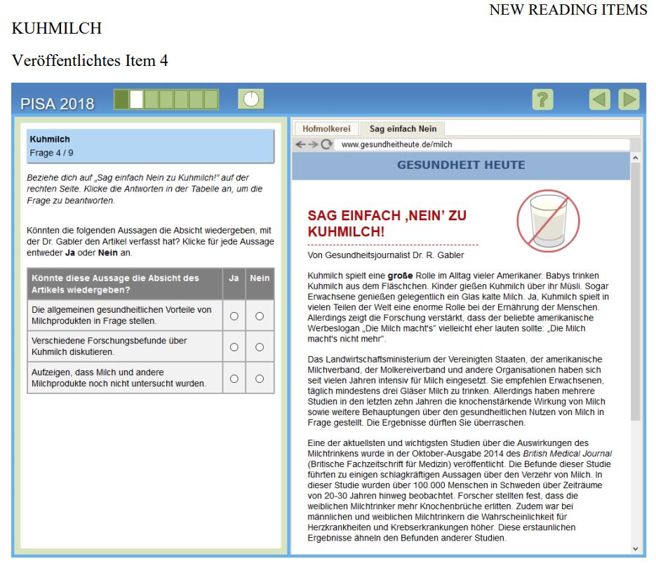 Beispielaufgabe PISA PISA Beispielaufgabe Leseverständnis