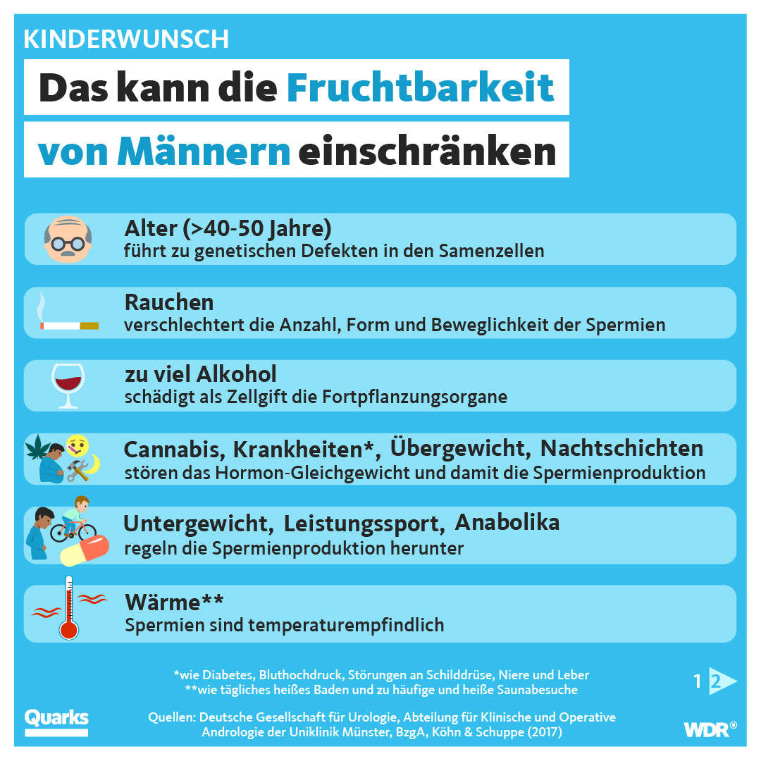 Grafiktafel_Kinderwunsch Fruchtbarkeit von Männern INSTA Das kann die Fruchtbarkeit von Männern einschränken
