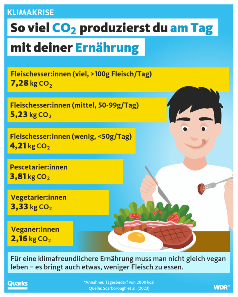 CO2-Verbrauch pro Tag durch unterschiedliche Ernährungsformen