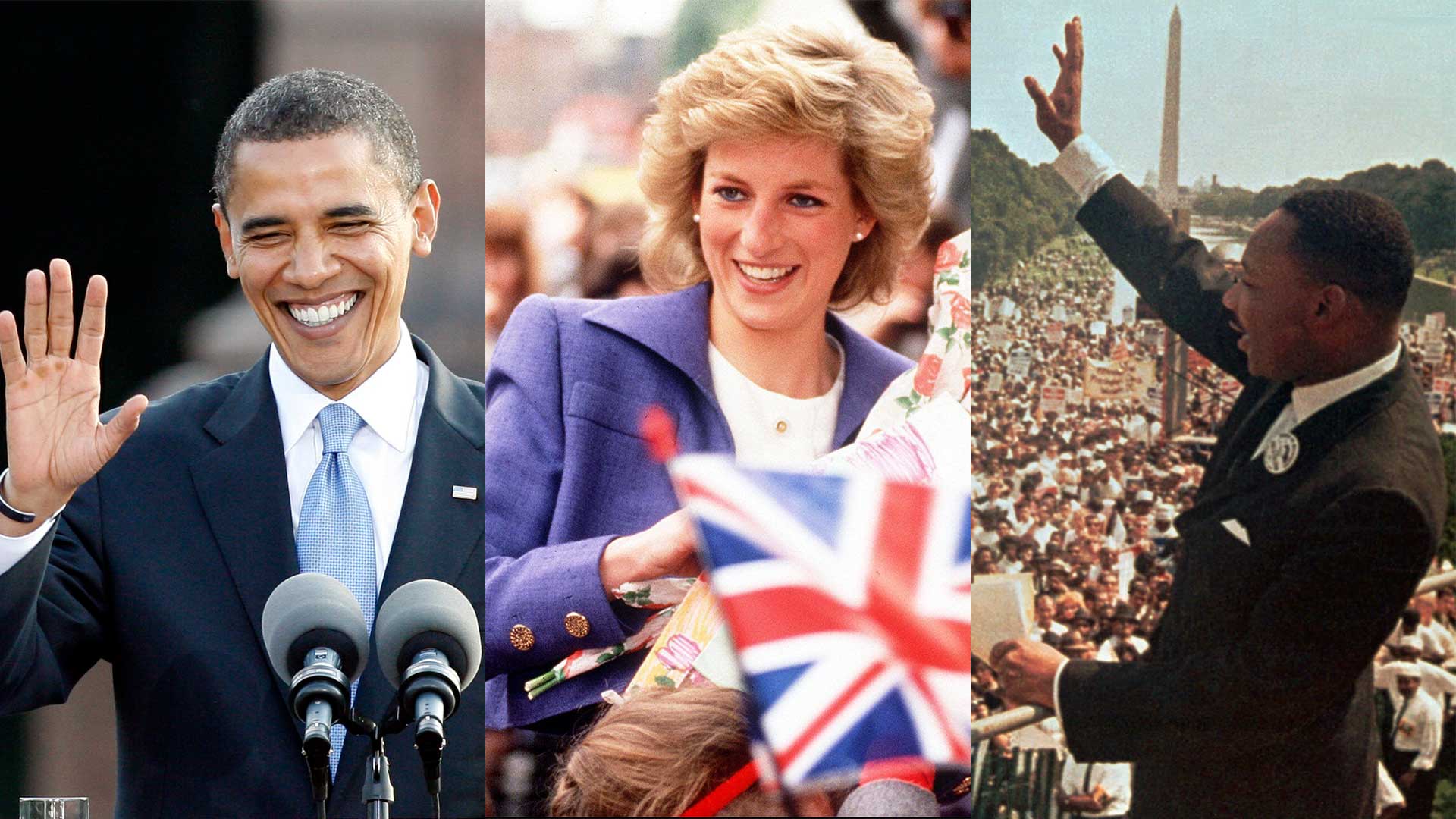 Eine Collage mit charismatischen Personen: Obama, Martin Luther King & Lady Diana